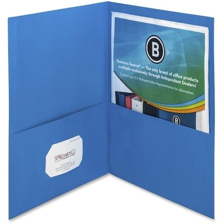 Business Source 2-Pocket Folders, 100 Sht Cap, Letter, 12inx9in, L.BLUE, 25PK BSN78491